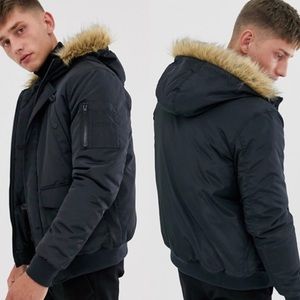 french connection faux fur hood flight jacket